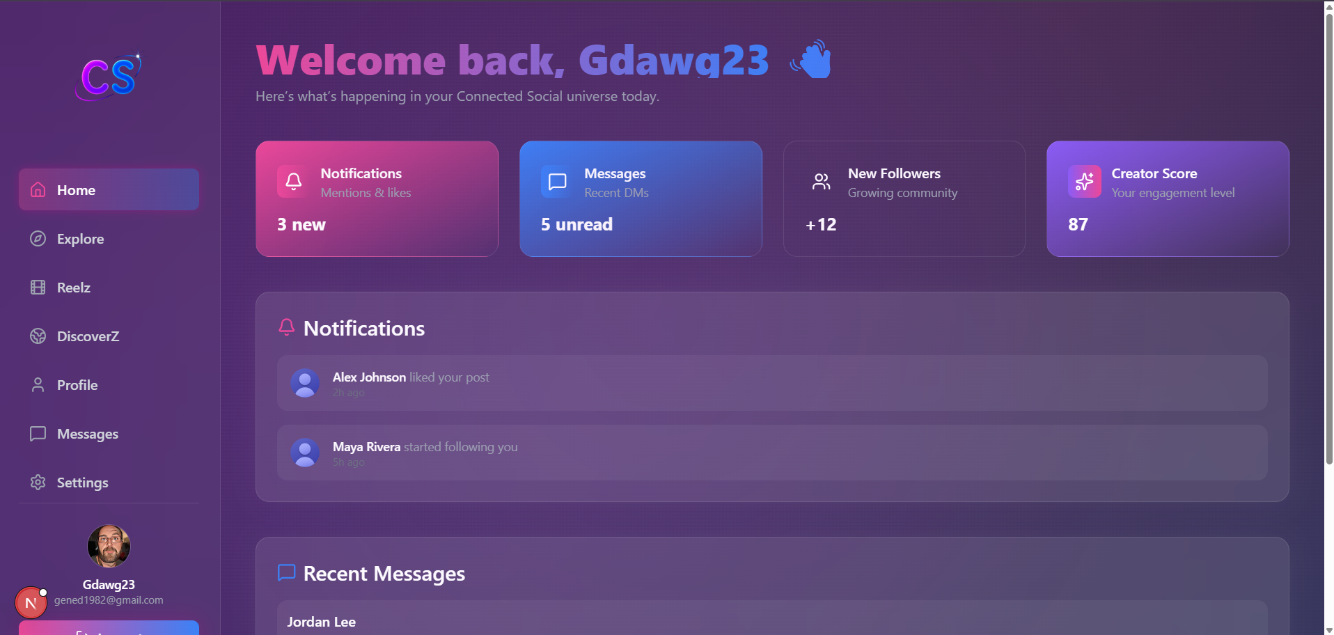 Connected Social Desktop Dashboard